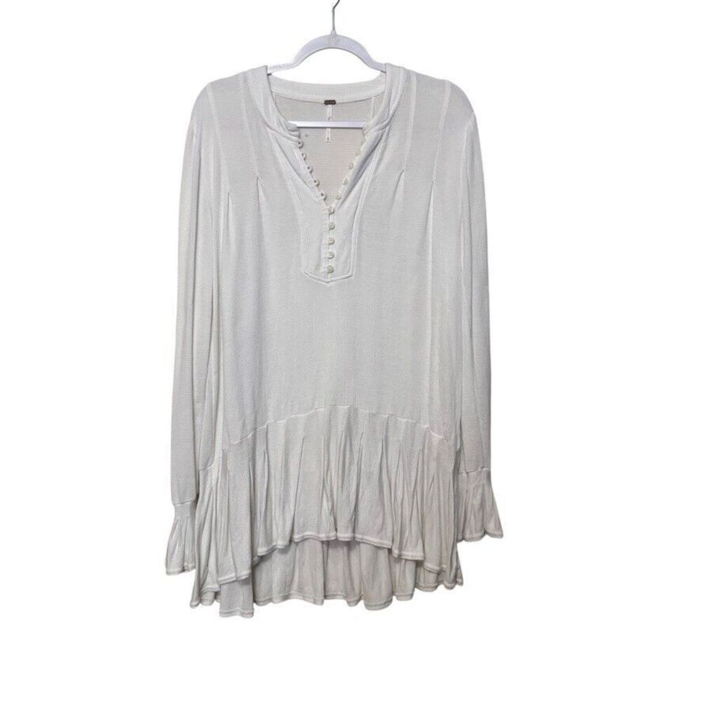 Free People Your Girl  Tunic Dress Women XS White Ruffle Hi-Low‎ Lagenlook Boho